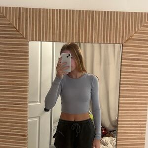 Women's Blue Long Sleeve Crop Top